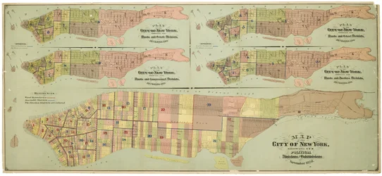 Karta över staden New York, som visar dess politiska indelningar och underavdelningar