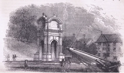 Monument i New Plymouth för att markera platsen för pilgrimsfädernas landstigning, illustration från Cassell