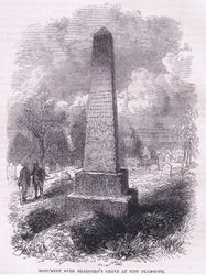 Monument över Bradfords grav i New Plymouth 1641, illustration från Cassell
