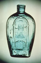 Formblåst frimurarflaska, Keene Glassworks (Marlboro St.), cirka 1815-17