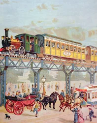 New York Elevated Railway, ca 1880 (färg litho)