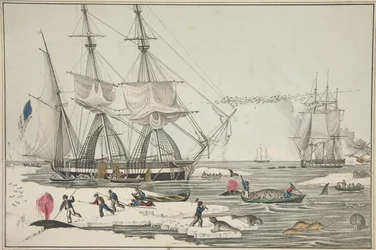 North Sea Whale Fishery, pub. 1860 (lito i färg)