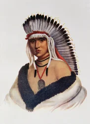 Petalesharro, en Pawnee Brave, illustration från "The Indian Tribes of North America, Vol.1", av Thomas L. McKenney och James Hall, pub. av John Grant (färg litho)