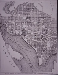 Plan över staden Washington DC som lagts upp av major Pierre Charles L