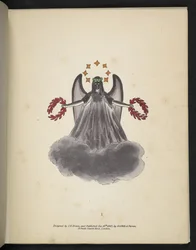 Plansch 1. En mörk ängel. Spectropia; eller överraskande spöklika illusioner som visar spöken överallt och i alla färger, etc., serie 1. J.H. Brown, 1864