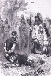 Pocahontas räddar kapten Smiths liv, illustration från Cassell