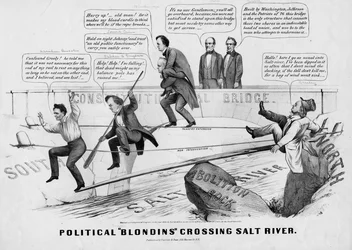 Politiska blondiner som korsar Salt River, publicerad av Currer & Ives, New York, 1860