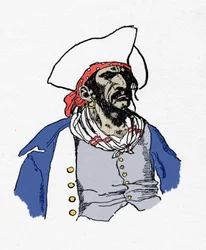 Porträtt av en pirat. "" Book of pirates Buccaneers and Marooners of the Spanish Main"" av Howard Pyle (1853 - 1911), amerikansk illustratör. 1887.