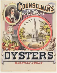 Affischreklam Counselmans Lord Baltimore Circle Brand ostron och konserver