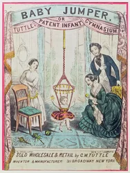 Affisch som annonserar Baby Jumper eller Tuttes Patent Infant Gym, publicerad av W.J. Dailey
