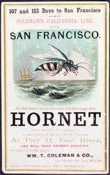 Affisch med reklam för klipparen "Hornet" från New York till San Francisco
