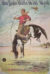 Affisch av en bucking bronco, för Buffalo Bills (1846-1917) Wild West Show, ca 1885 (färg litho)