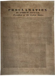 Tillkännagivande av Andrew Jackson (1767-1845), USA:s president, 10 december 1832
