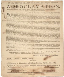Tillkännagivande av kongressen som förklarar vapenupphörande och krigsslut, 24 april 1783