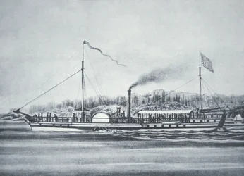 Robert Fultons ångbåt "Clermont", på Hudson River, New York