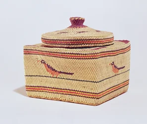 Salishkorg föreställande fåglar, från nordvästra kusten (vävd fiber)