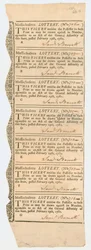 Sheet of Lottery Tickets, Massachusetts Lottery, 1781