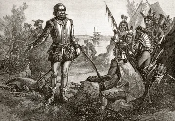 Smith handlar med indianerna, från "A Brief History of the United States", utgiven av A. S. Barnes und Co. 1885