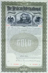 Provobligationscertifikat för 1000 dollar för Mexican International Railroad Company, 1897