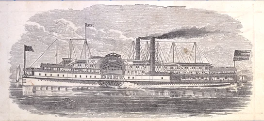 Steamship Drew, Ticket for the Peoples Evening Line, Albany till New York, a tergo (gravyr [biljett])
