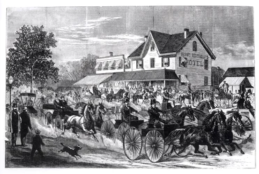 Gatubild i New York, illustration från New York på 1800-talet