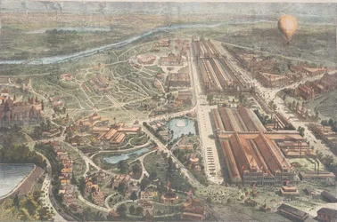 The Centennial - Balloon View of the Grounds, Harpers Weekly, c.1876
