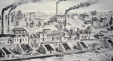 Du Pont Powder Plant, vid Brandywine River (linjegravering)
