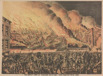 The Great Fire at Chicago, 9 oktober, vy från västra sidan, 1871