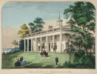 The Home of Washington, Mount Vernon, Va., pub. c1857 färglitografi.