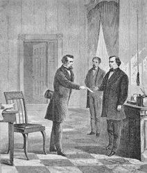 Impeachment of President Andrew Johnson (1808-75) 1868 (gravyr)