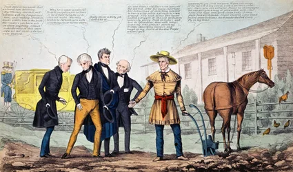 The North Bend Farmer and His Visitors, karikatyr publicerad av H.R. Robinson, ca 1840-42