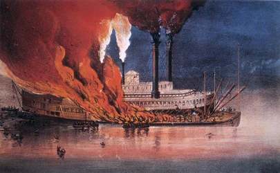 Brännandet av "Robert E. Lee" på Mississippi, nära Vicksburg
