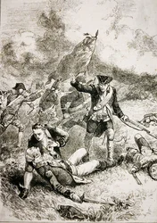 Major John Pitcairns död från de brittiska marinsoldaterna i slaget vid Bunker Hill