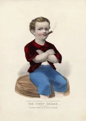 Den första röken: Okej, pub. av Currier & Ives, 1870