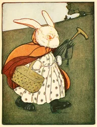 Sedan gick gamla fru kanin... genom skogen till bagaren, från Sagan om Peter kanin, 1916.