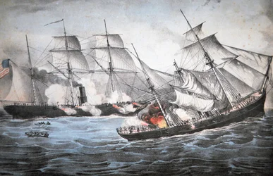 U.S. Sloop "Kearsage" sänker konfedererade Raider "Alabama" utanför Cherbourg