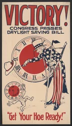 Uncle Sam vänder tillbaka klockan, Victory! Kongressen godkänner sommarlovet, gör dig redo!, affisch för sommartid under första världskriget, USA, 1918
