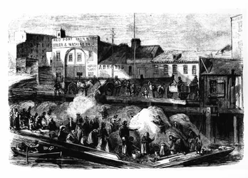Luffare plockar trasor att sälja från soptippen på Beach Street, New York, ca 1870