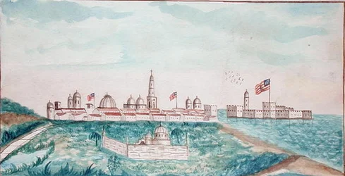 Vera Cruz, slott och kyrkogård (akvarell på papper)