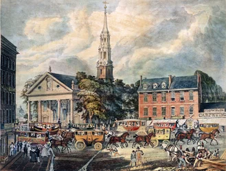 Vy över St. Pauls Chapel och Broadway Stages, New York