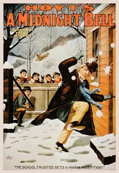 Vintageaffisch av pojkar som kastar mannen med snöbollar, 1890-99