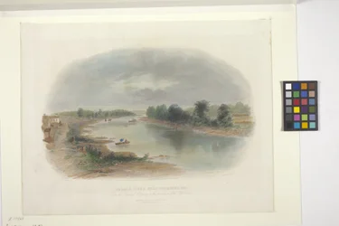 Wabash River, nära Vincennes, Indiana (handfärgad etsning)