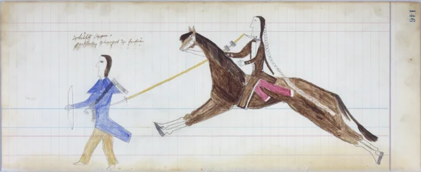 Den vita mannen ändrades delvis till indisk, illustration från Black Horse Ledger, 1877-79 (penna och krita på papper)