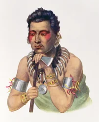 Ung Ma-Has-Ka, chef för Iowas, 1837, illustration från "The Indian Tribes of North America, Vol.1", av Thomas L. McKenney och James Hall, pub. av John Grant