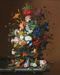 Blomsterstilleben med fågelboet