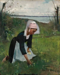 Bretonsk flicka plockar blommor