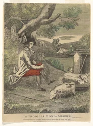 Den förlorade sonen i misär (han skulle gärna ha fyllt sin mage med skalen som svinen åt - St. Lukas 15 Kap 16v)