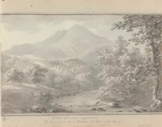 Utsikter i England, Skottland och Wales: Mellan Llanrwst och Capel Cerrig är berget Moel Shiabod, floden är Lligwy
