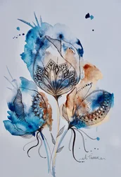 Mandala Floral (blå, guld, bränd sienna)