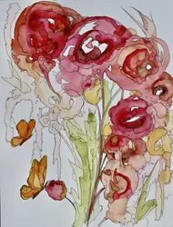 Akvarellblommor och fjärilar